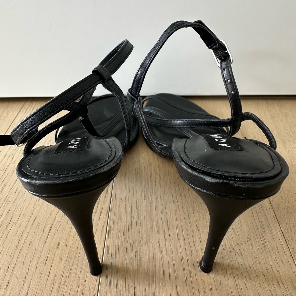 Aqua Black Round Toe Strappy Buckle Dress Slingback Stiletto Heels Sandals - Picture 6 of 10